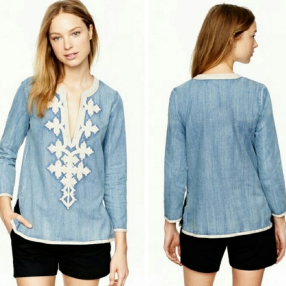J CREW Denim Embroidered Tunic